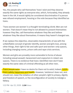 JK Rowling, trans people, 24.4.26, 13:27