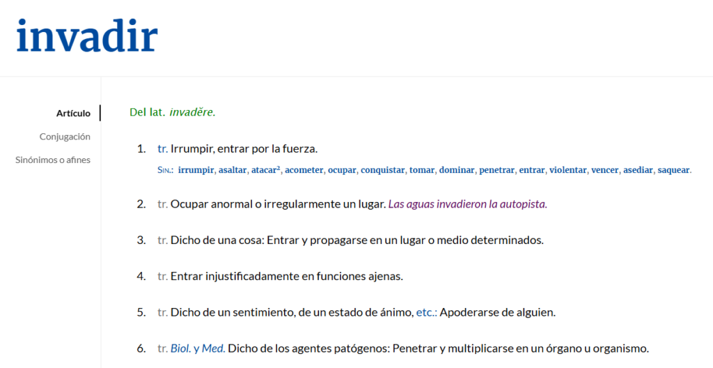 definición invadir RAE, Blog de Salagre